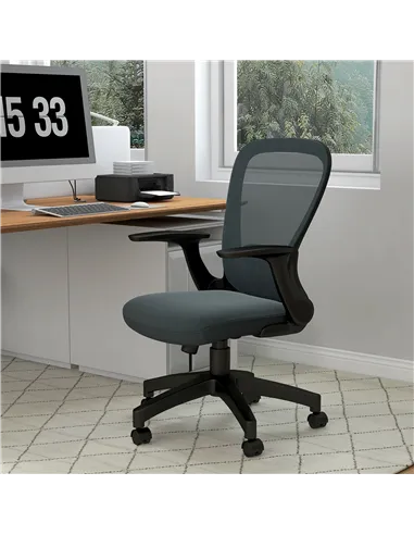 Vinsetto Ergonomic Office Chair, Mesh Desk Chair with Flip-up Armrest, Lumbar Back Support, Swivel Wheels, Grey
