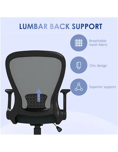 Vinsetto Ergonomic Office Chair, Mesh Desk Chair with Flip-up Armrest, Lumbar Back Support, Swivel Wheels, Grey
