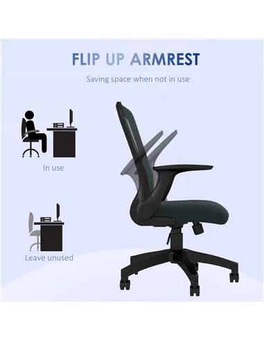 Vinsetto Ergonomic Office Chair, Mesh Desk Chair with Flip-up Armrest, Lumbar Back Support, Swivel Wheels, Grey
