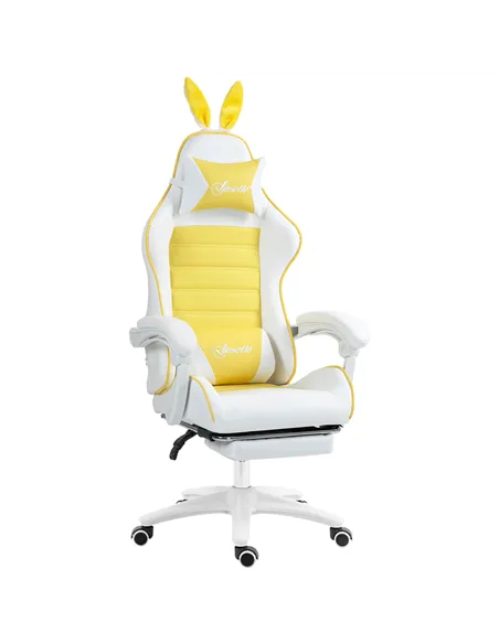 Vinsetto Reclining Racing Gaming Chair with Headrest and Lumber Support, PU Leather Computer Chair with Removable Rabbit Ears, F