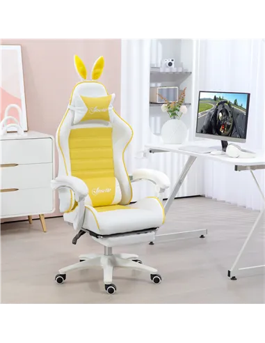 Vinsetto Reclining Racing Gaming Chair with Headrest and Lumber Support, PU Leather Computer Chair with Removable Rabbit Ears, F