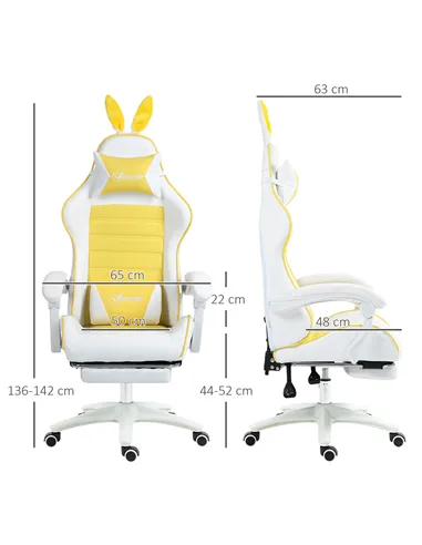 Vinsetto Reclining Racing Gaming Chair with Headrest and Lumber Support, PU Leather Computer Chair with Removable Rabbit Ears, F