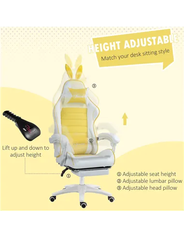 Vinsetto Reclining Racing Gaming Chair with Headrest and Lumber Support, PU Leather Computer Chair with Removable Rabbit Ears, F