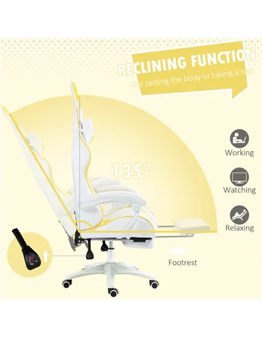 Vinsetto Reclining Racing Gaming Chair with Headrest and Lumber Support, PU Leather Computer Chair with Removable Rabbit Ears, F