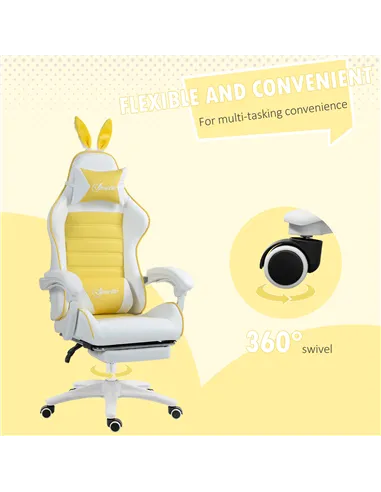 Vinsetto Reclining Racing Gaming Chair with Headrest and Lumber Support, PU Leather Computer Chair with Removable Rabbit Ears, F