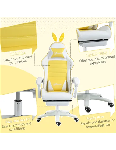 Vinsetto Reclining Racing Gaming Chair with Headrest and Lumber Support, PU Leather Computer Chair with Removable Rabbit Ears, F