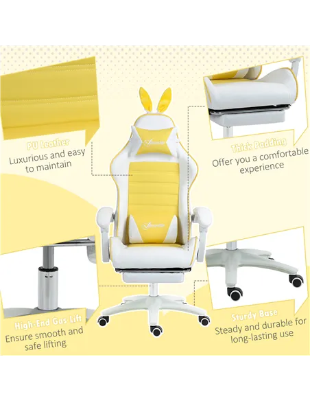 Vinsetto Reclining Racing Gaming Chair with Headrest and Lumber Support, PU Leather Computer Chair with Removable Rabbit Ears, F