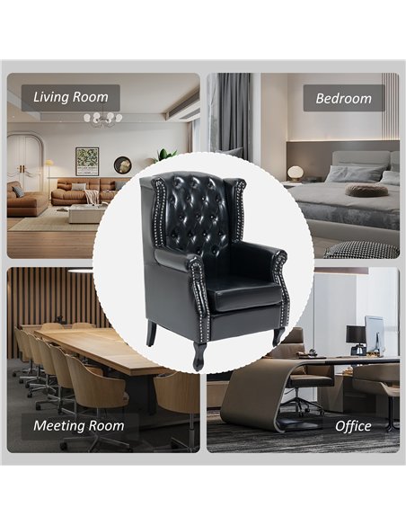 HOMCOM Wingback Accent Chair Tufted Chesterfield-style Armchair with Nail Head Trim for Living Room Bedroom Black
