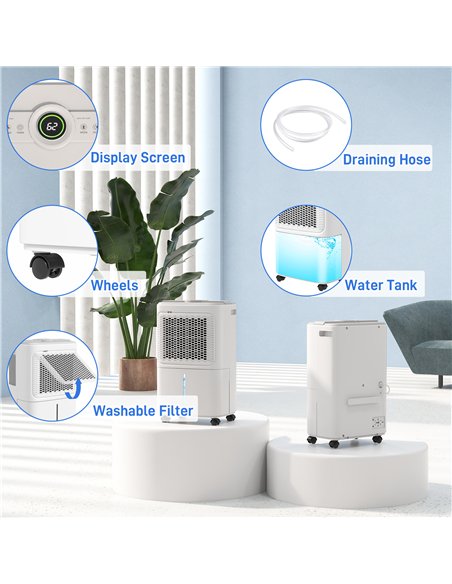 HOMCOM 12L Dehumidifier, with Touch Panel LED Screen - White