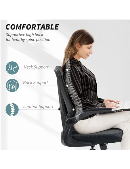 Vinsetto Mesh Back Office Chair, with Flip-Up Arms - Black