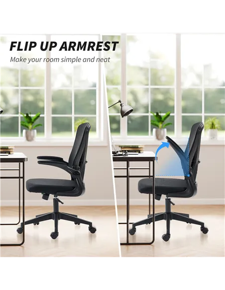 Vinsetto Mesh Back Office Chair, with Flip-Up Arms - Black