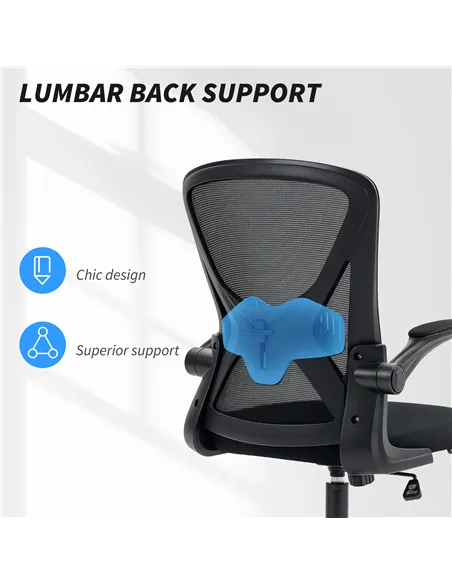 Vinsetto Mesh Back Office Chair, with Flip-Up Arms - Black