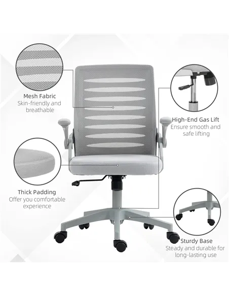 Vinsetto 44-53.5cm Adjustable Height Work Chair, with Mesh Back - Grey