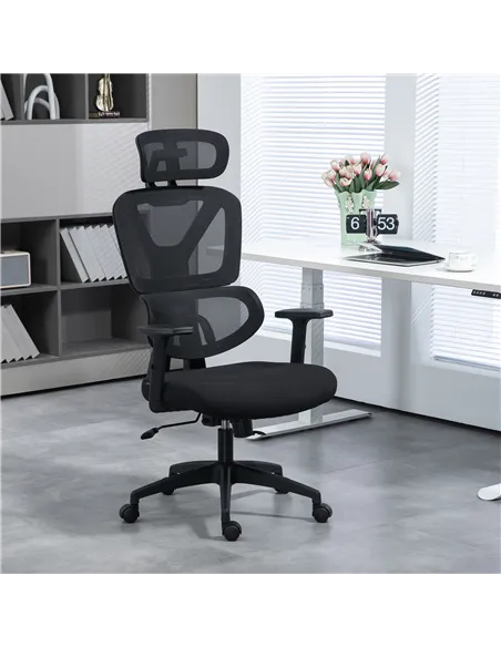 Vinsetto Mesh Office Chair, Height Adjustable Desk Chair with Lumbar Support, Swivel Wheels and Adjustable Headrest, Black