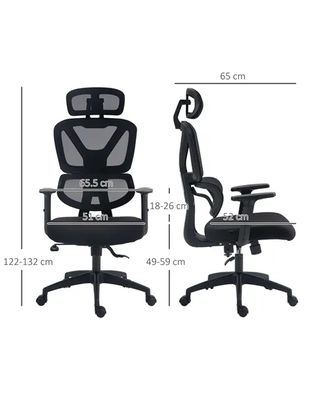 Vinsetto Mesh Office Chair, Height Adjustable Desk Chair with Lumbar Support, Swivel Wheels and Adjustable Headrest, Black