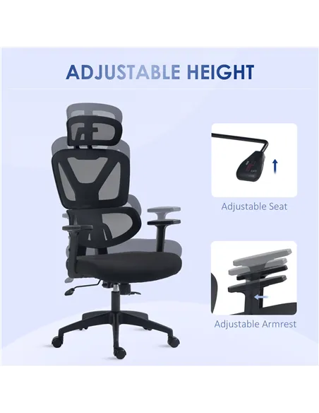 Vinsetto Mesh Office Chair, Height Adjustable Desk Chair with Lumbar Support, Swivel Wheels and Adjustable Headrest, Black