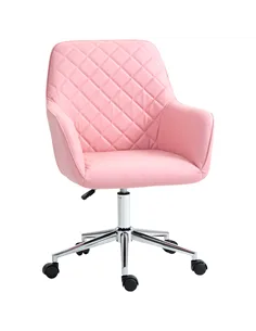 Vinsetto Office Desk Chair, Leather-Feel Fabric Computer Swivel Chair with Rolling Wheels and Adjustable Height for Home, Pink