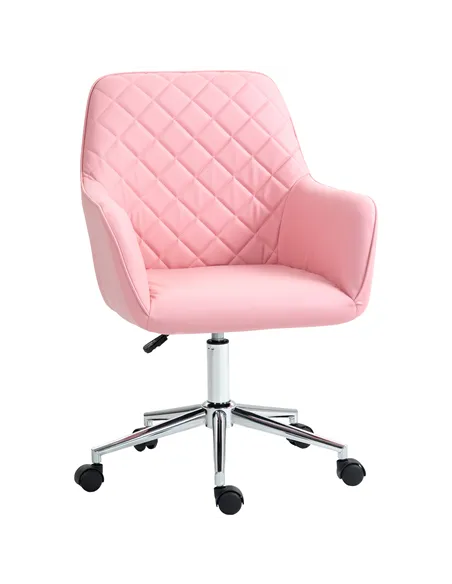 Vinsetto Office Desk Chair, Leather-Feel Fabric Computer Swivel Chair with Rolling Wheels and Adjustable Height for Home, Pink