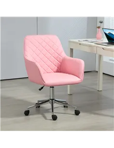 Vinsetto Office Desk Chair, Leather-Feel Fabric Computer Swivel Chair with Rolling Wheels and Adjustable Height for Home, Pink 2