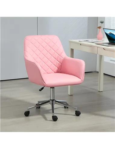 Vinsetto Office Desk Chair, Leather-Feel Fabric Computer Swivel Chair with Rolling Wheels and Adjustable Height for Home, Pink