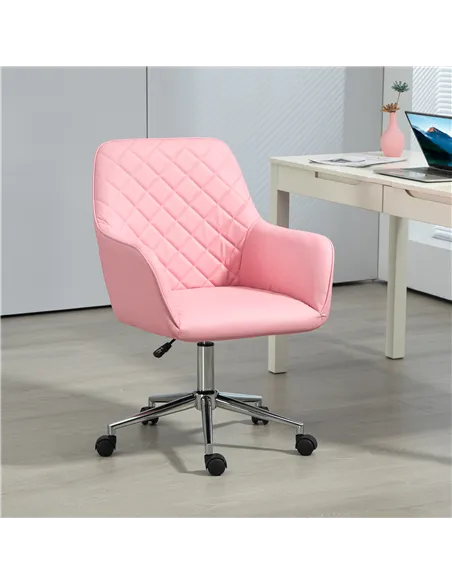 Vinsetto Office Desk Chair, Leather-Feel Fabric Computer Swivel Chair with Rolling Wheels and Adjustable Height for Home, Pink