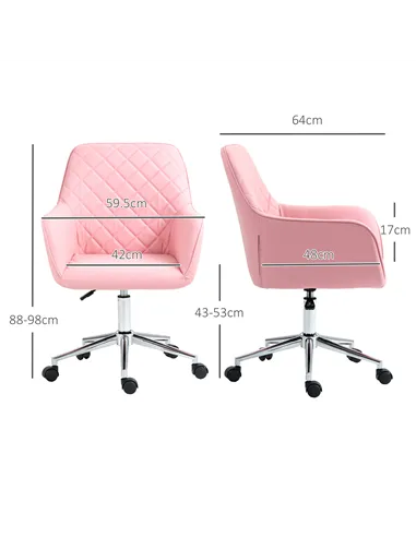 Vinsetto Office Desk Chair, Leather-Feel Fabric Computer Swivel Chair with Rolling Wheels and Adjustable Height for Home, Pink