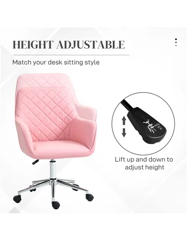Vinsetto Office Desk Chair, Leather-Feel Fabric Computer Swivel Chair with Rolling Wheels and Adjustable Height for Home, Pink