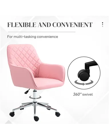 Vinsetto Office Desk Chair, Leather-Feel Fabric Computer Swivel Chair with Rolling Wheels and Adjustable Height for Home, Pink