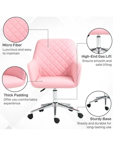 Vinsetto Office Desk Chair, Leather-Feel Fabric Computer Swivel Chair with Rolling Wheels and Adjustable Height for Home, Pink