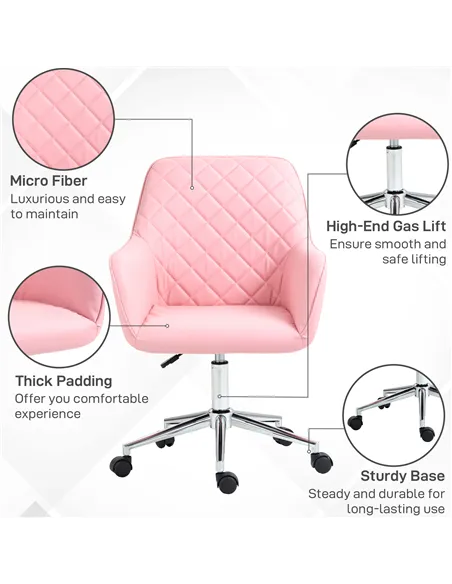 Vinsetto Office Desk Chair, Leather-Feel Fabric Computer Swivel Chair with Rolling Wheels and Adjustable Height for Home, Pink