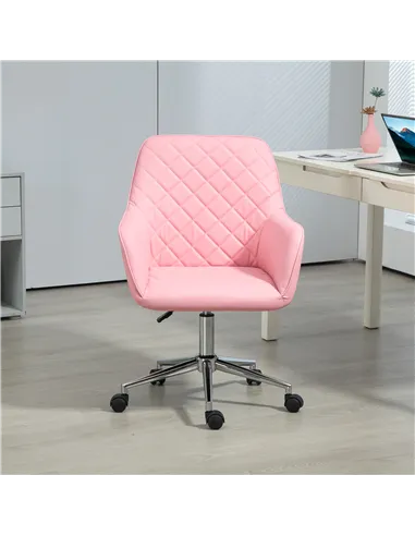 Vinsetto Office Desk Chair, Leather-Feel Fabric Computer Swivel Chair with Rolling Wheels and Adjustable Height for Home, Pink