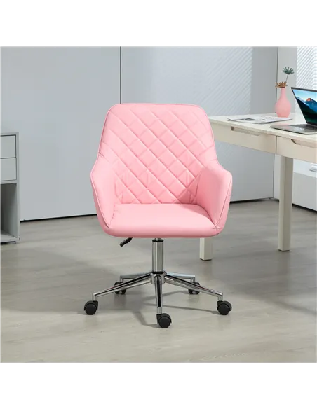 Vinsetto Office Desk Chair, Leather-Feel Fabric Computer Swivel Chair with Rolling Wheels and Adjustable Height for Home, Pink