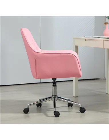 Vinsetto Office Desk Chair, Leather-Feel Fabric Computer Swivel Chair with Rolling Wheels and Adjustable Height for Home, Pink