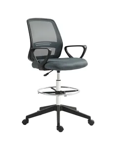 Vinsetto 102.5-126cm Draughtsman Office Chair, with Footrest - Grey