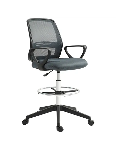 Vinsetto 102.5-126cm Draughtsman Office Chair, with Footrest - Grey