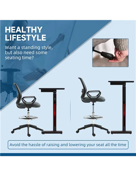 Vinsetto 102.5-126cm Draughtsman Office Chair, with Footrest - Grey