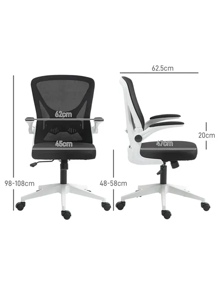 Vinsetto Mesh Back Office Chair, with Flip-Up Arms - Black and White