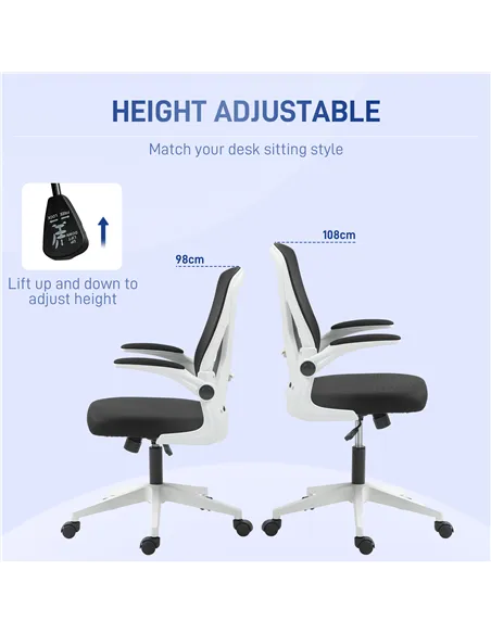 Vinsetto Mesh Back Office Chair, with Flip-Up Arms - Black and White