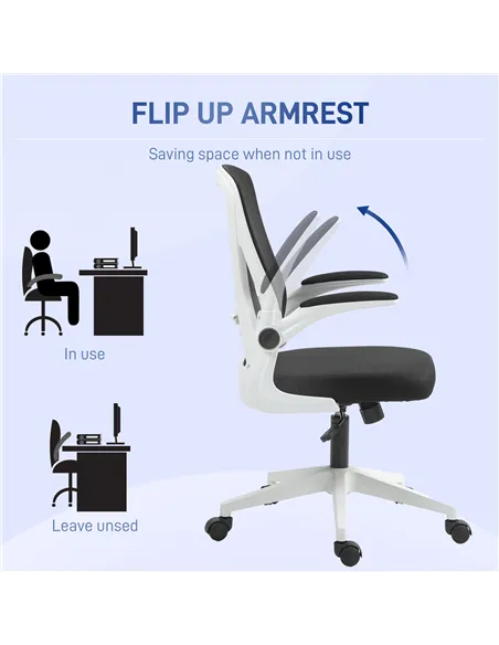 Vinsetto Mesh Back Office Chair, with Flip-Up Arms - Black and White