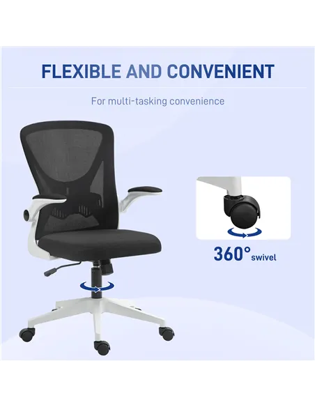 Vinsetto Mesh Back Office Chair, with Flip-Up Arms - Black and White