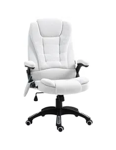 Vinsetto Massage Recliner Chair Heated Office Chair with Six Massage Points Linen-Feel Fabric 360° Swivel Wheels Cream White
