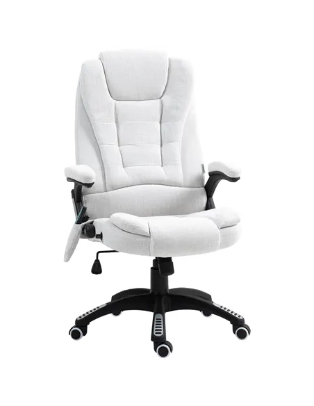 Vinsetto Massage Recliner Chair Heated Office Chair with Six Massage Points Linen-Feel Fabric 360° Swivel Wheels Cream White