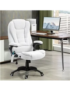 Vinsetto Massage Recliner Chair Heated Office Chair with Six Massage Points Linen-Feel Fabric 360° Swivel Wheels Cream White 2