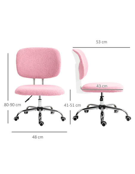Vinsetto Teddy Fleece Armless Office Chair - Pink