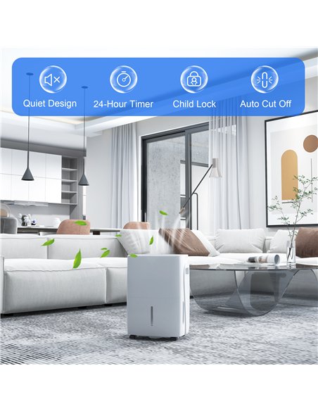 HOMCOM 30L/Day Dehumidifier with Auto-Clean Filter, Continuous Drainage, 4L Water Tank, 24H Timer, Digital Humidity Display, Deh