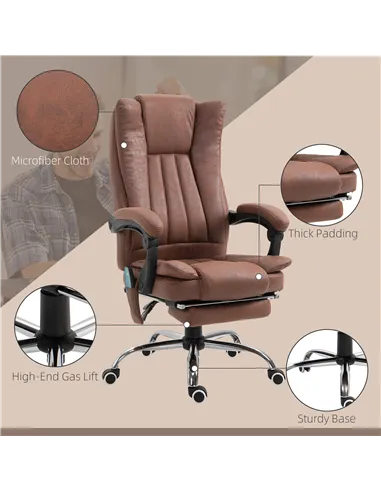 Vinsetto Office Chair with Massage and Heat, Microfibre Reclining Computer Desk Chair with Footrest and Adjustable Height, Swive
