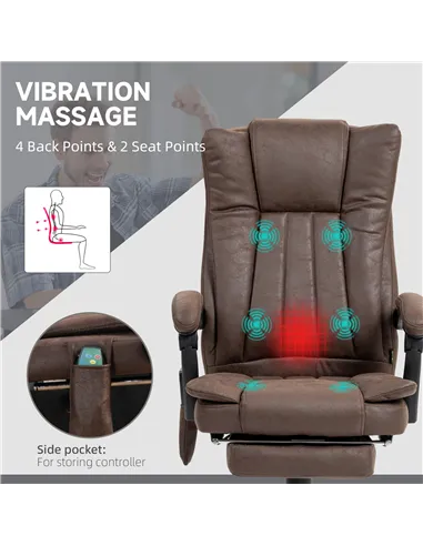 Vinsetto Vibrating Massage Office Chair with Heat, Desk Chair with Height Adjustable and Footrest, Dark Brown