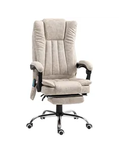 Vinsetto Vibrating Massage Office Chair with Heat, Desk Chair with Height Adjustable and Footrest, Cream White