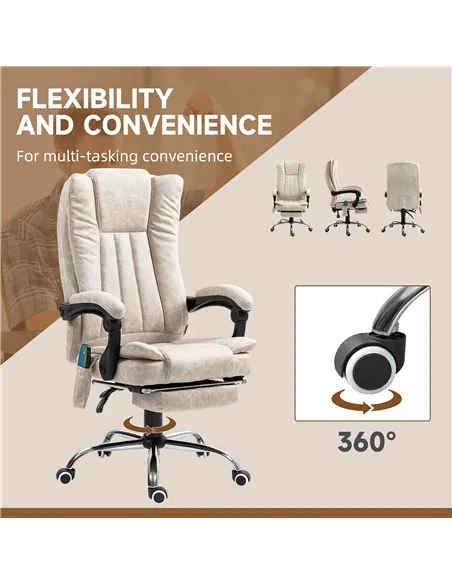 Vinsetto Vibrating Massage Office Chair with Heat, Desk Chair with Height Adjustable and Footrest, Cream White
