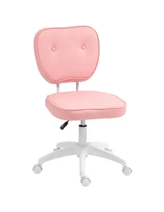 Vinsetto Vanity Office Chair, PU Leather Computer Chair for Home, with Adjustable Height, Armless, Swivel Wheels, Pink